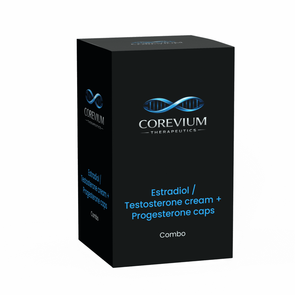 Estradiol testosterone cream and progesterone capsule hormone therapy combination